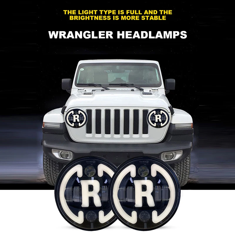 

EURS 2pcs 7 Inch LED With R-shaped Headlights DRL Hi/Lo Beam 90W 12000LM For Wrangler Harley Motorcycle Lada Offroad 4x4 UAZ 24V