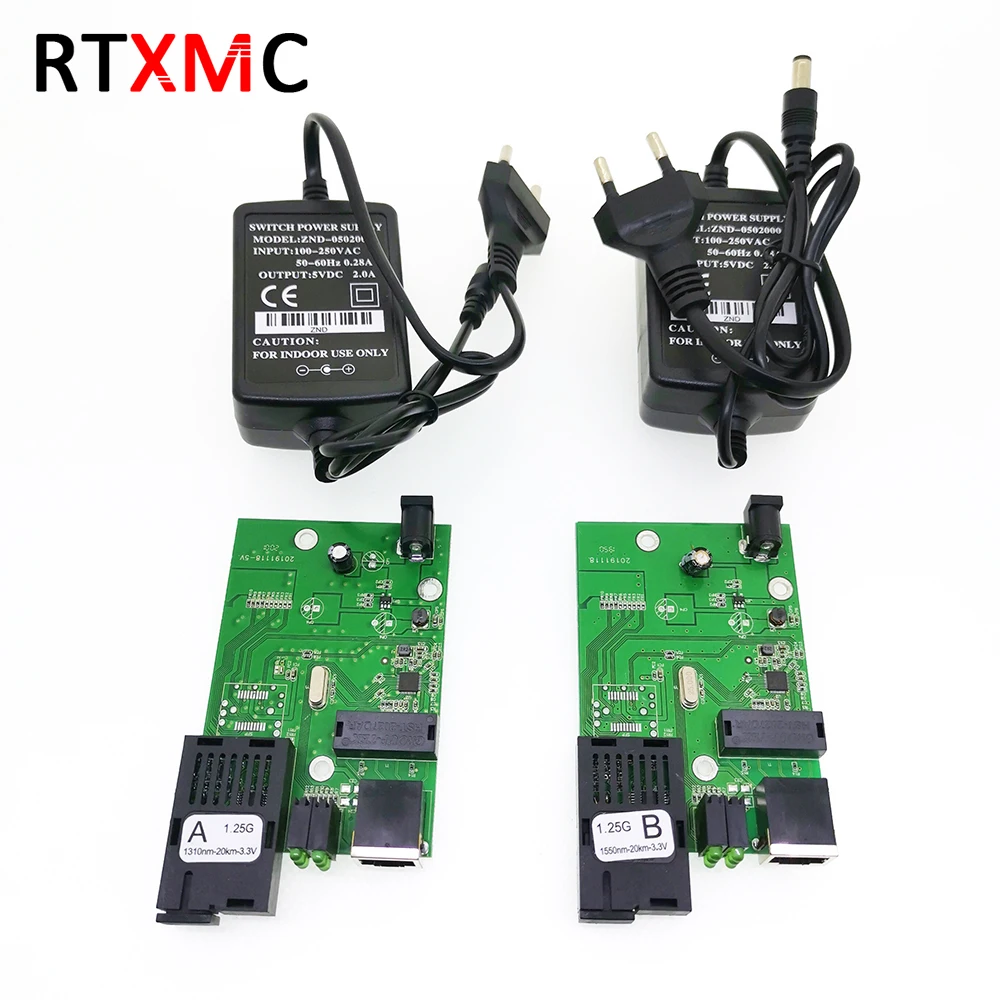 1 пара гигабитных оптоволоконных медиа конвертеров FTTH 1000 Мбит/с одномодовый