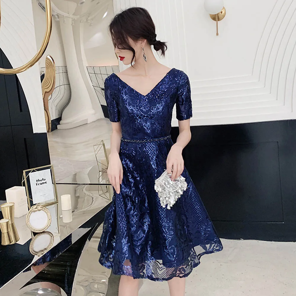 Темно-синее платье с блестками на выпускной | Свадьбы и торжества