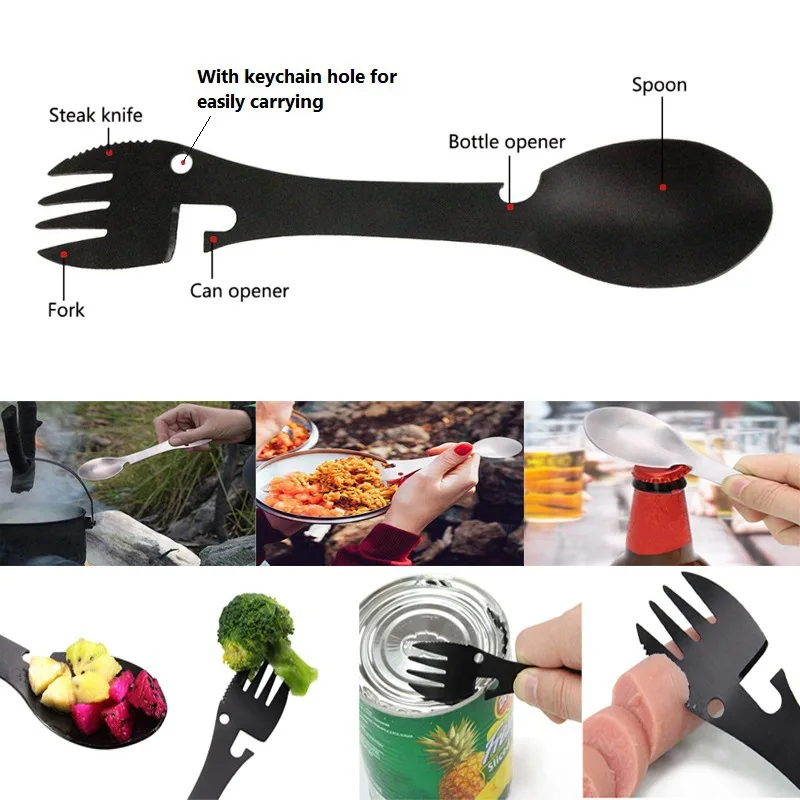 utensils for kitchen stainless steel multifunctional knife fork spoon picnic 3 in 1 gadget camping convenient tableware free global shipping