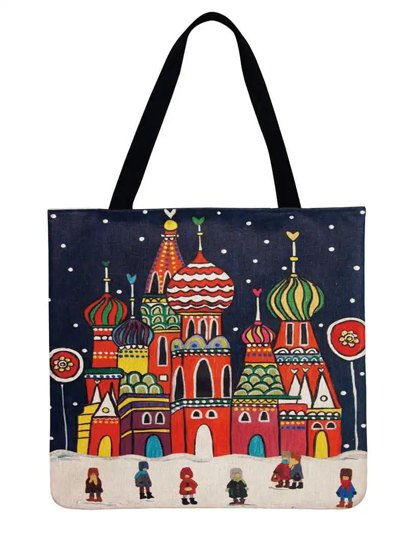 Женская сумка через плечо тоут с принтом пейзажа льняная фетровая Повседневная