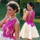 Шифоновое платье-трапеция выше колена, с круглым вырезом