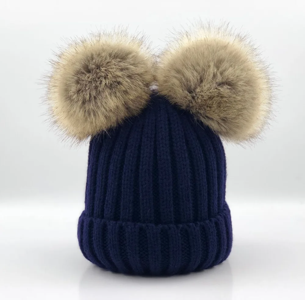 Зимняя теплая шапка Gorros Para Bebe для маленьких мальчиков и девочек, большой размер 15 см, помпон из искусственного меха, детские вязаные шапочки