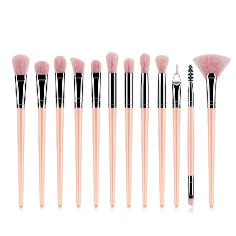 12 Pcs Pink Sinso Профессиональные кисти для макияжа Кабуки Набор Пудра основа кисточка для век косметический инструмент высокое качество макияж кисти - Handle Color: 12 Pcs Pink