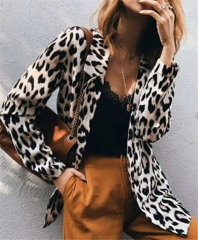 

Women Leopard Hooded Long Sleeve Shirts Ladies Autumn Cardigan Hoodies Outwear