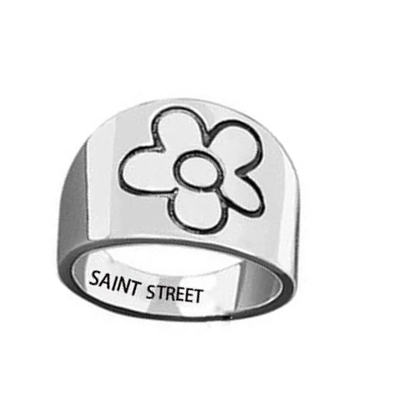 

Popular Smooth Engraved Flower Floral Pattern Lettering "SAINT STREET" Finger Ring for Women Men Male Party Jewelry