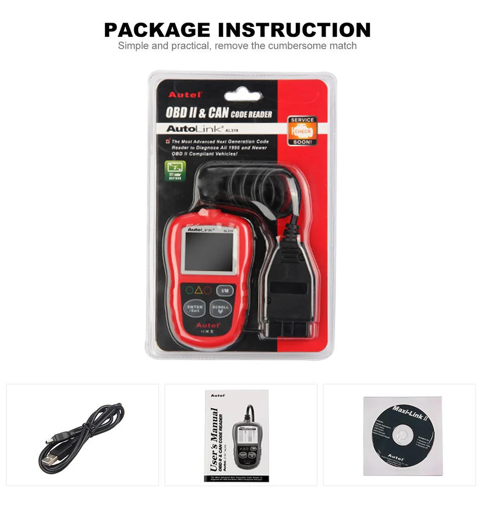 Autel AutoLink AL319 авто инструмент диагностики DIY читальный инструмент кодов OBD2 инструмент сканирования кодов Просмотр "стоп-кадр" данных диагностический инструмент сканер автомобиля - Цвет: AL319