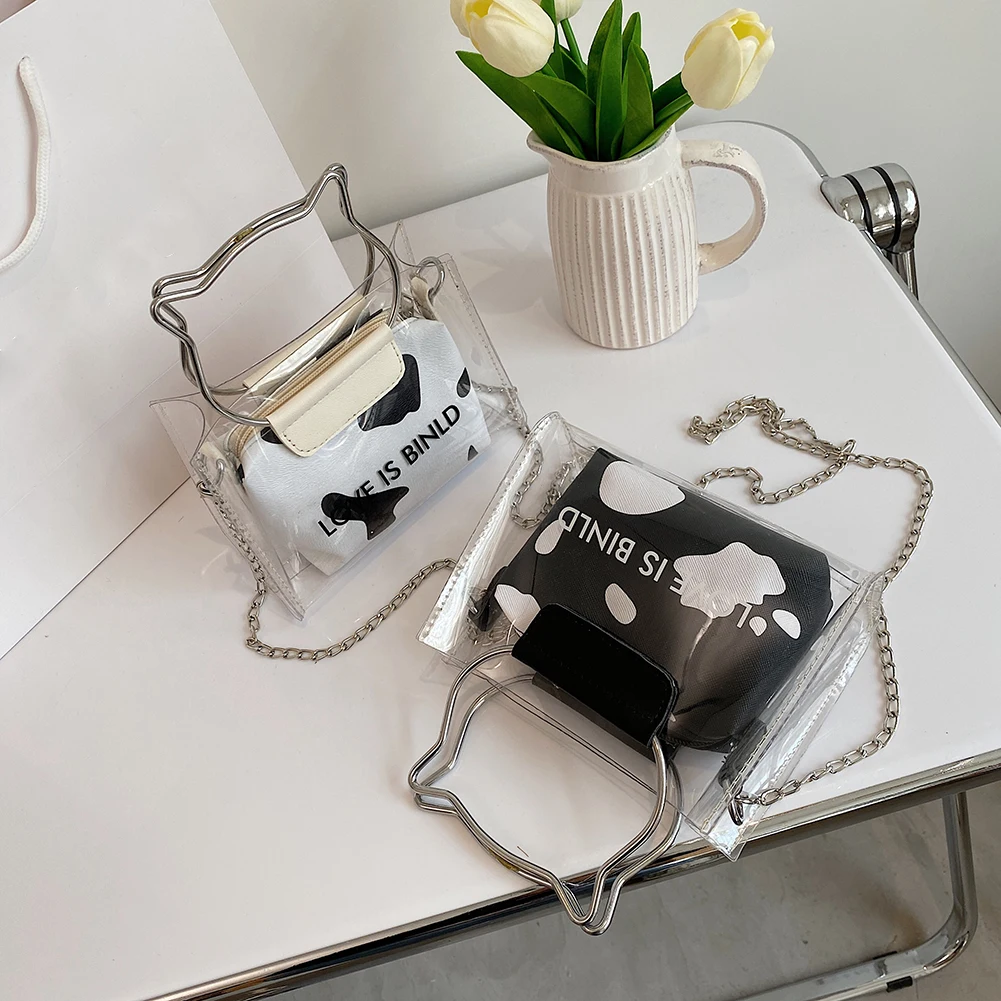 

Женские композитные сумки, прозрачная сумка-мессенджер через плечо с верхней ручкой и цепочкой, повседневная женская сумка из искусственно...