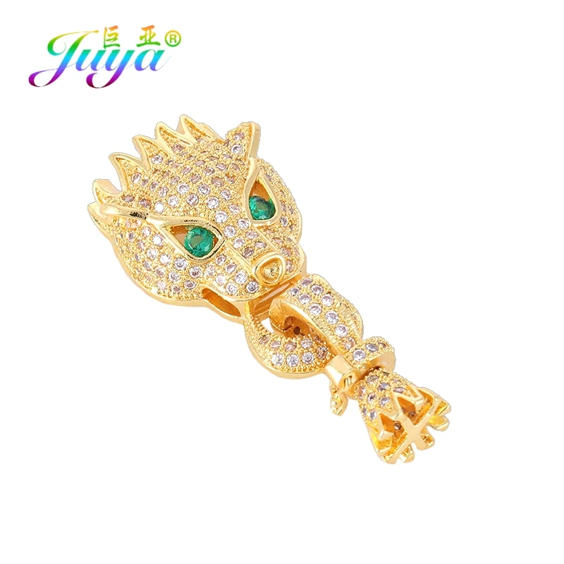 Gold Green Eye DIY Ювелирные компоненты поставки леопардовая голова Дракон блок жемчуг застежки для натурального камня жемчуг кристалл браслет ожерелье изготовление - Цвет: Gold Green Eye