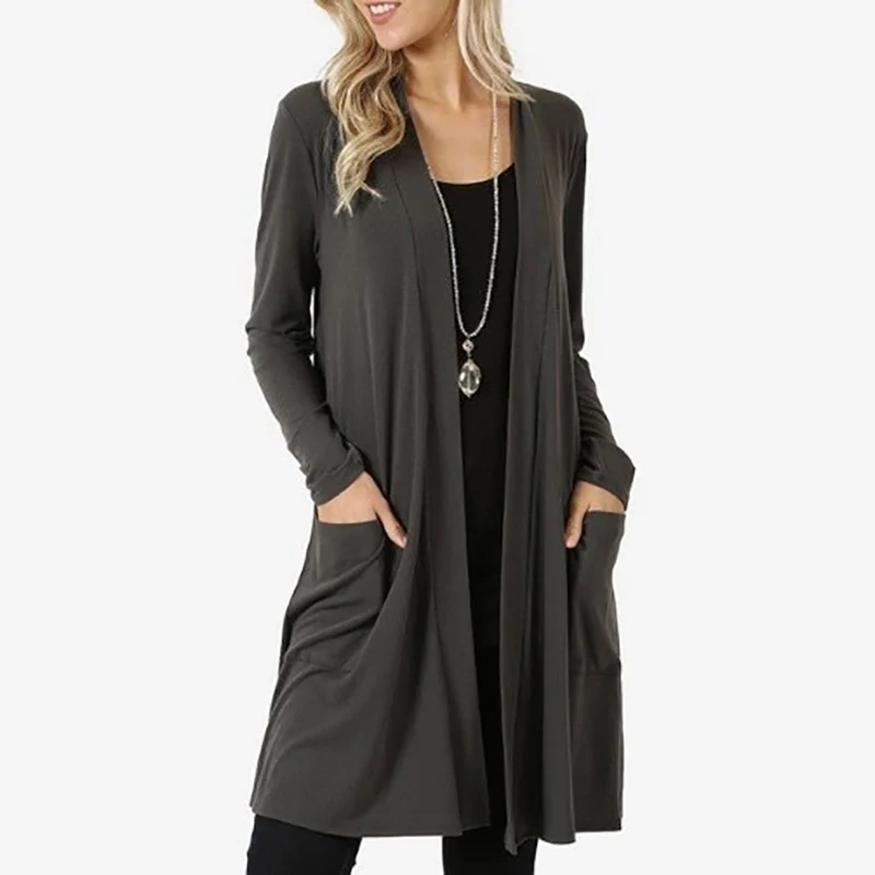 Женский кардиган с карманами элегантный трикотажный длинным рукавом верхняя