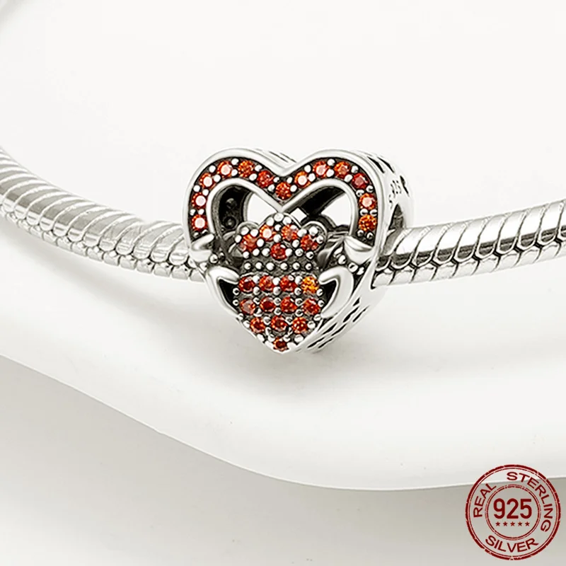 

Heart-Shaped With Bricks Bead&Charm 100% 925 Sterling Silver Fit pandora Bracelet&Bangle Making Fashion DIY Jewelry For Women