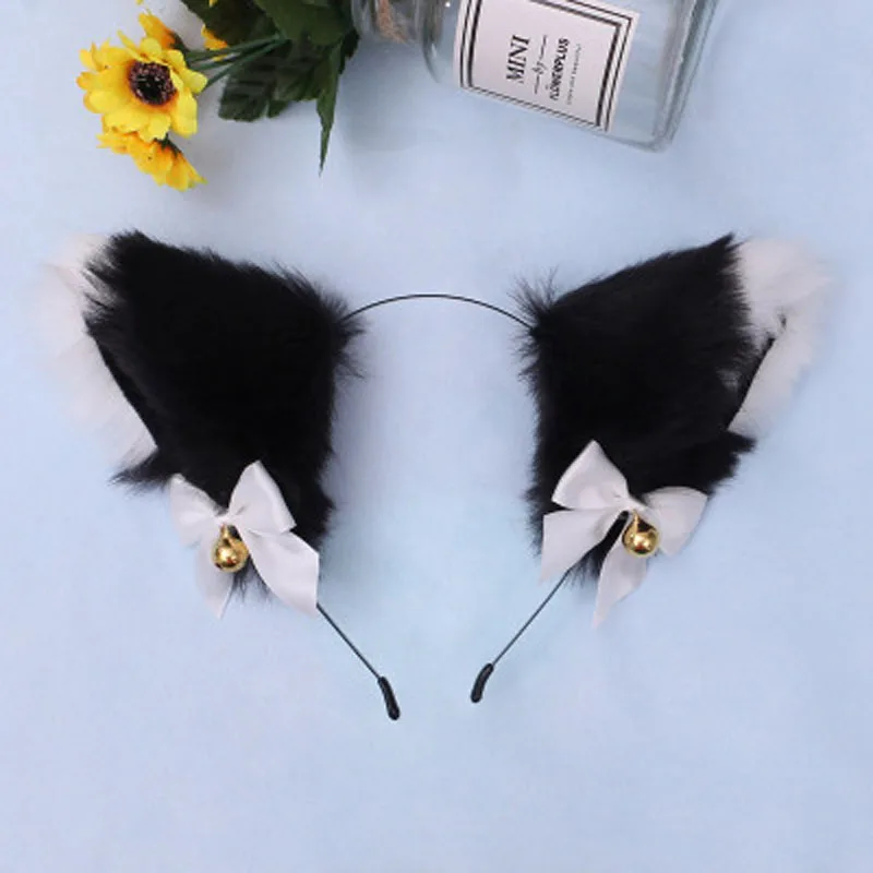 

Japanese Cute Plush Bell Bow Tie Lolita Headdress Fox Accessories Cat Ears Headband