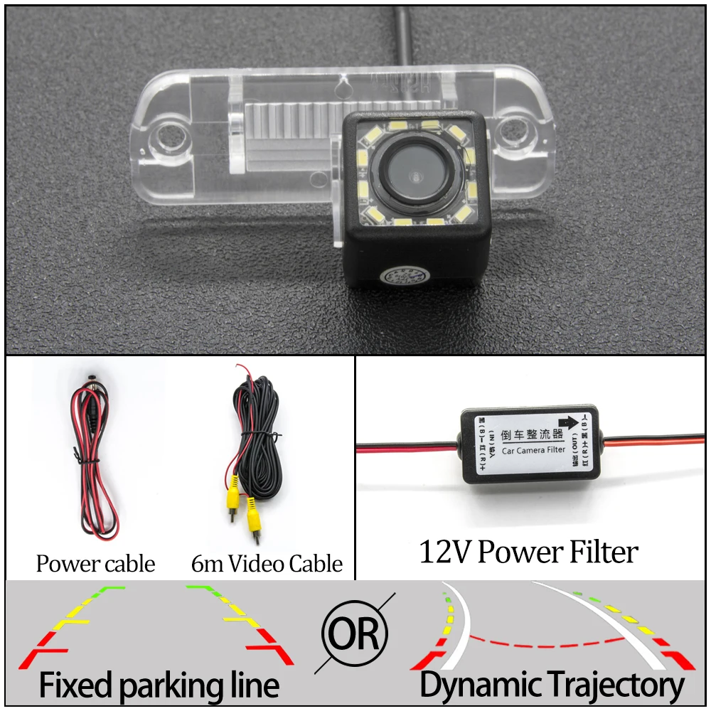 12LED Cam N Filter Фиксированная или динамическая траектория заднего вида камера для Mercedes Benz R GLS SLK CLS класс ML350 W220 W203 W211 W209 W219 R171 W164 автомобиль - Название цвета: 12LED Cam N Filter
