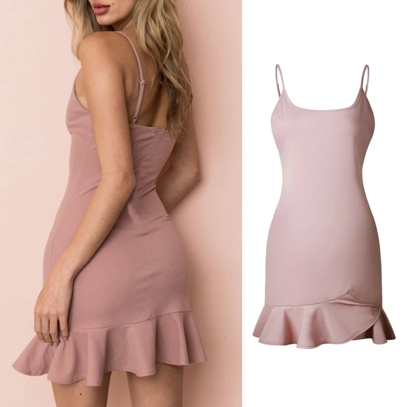 

Women Summer Square Neck Sleeveless Backless Strappy Solid Casual Dress