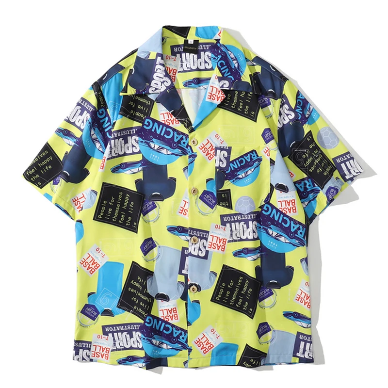 

Hip Hop Streetwear 2021 Summer Short SLeeve Man Womens Tops Fashion Printed Buttons Shirt Blouse Holiday Beach Style Loose