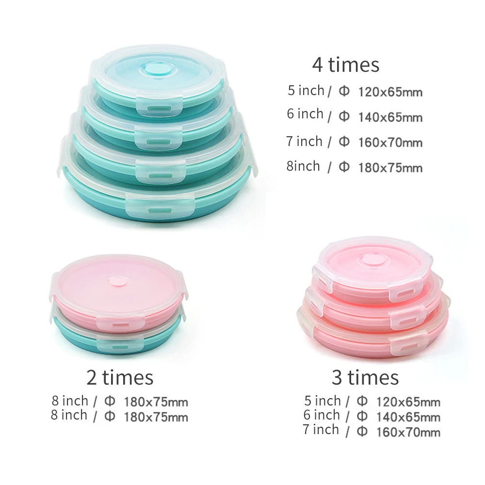 

Silicone Collapsible Lunch Box Picnic Fruit Snack Foldable Preservation Container Microwave Ovenlunch Container Kitchen Utensil