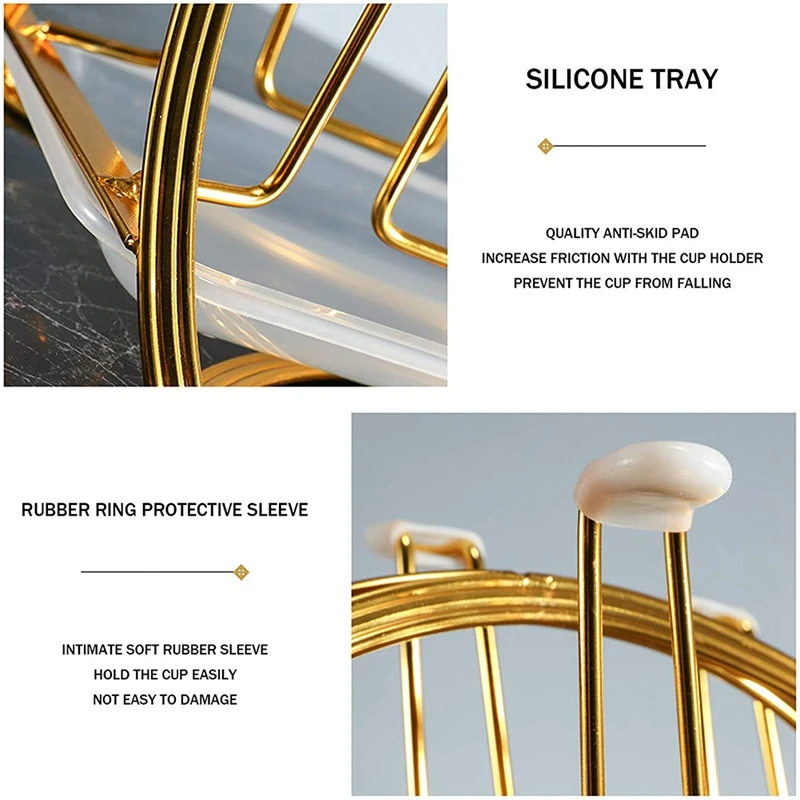 

Cup Drying Rack, 6 Bracket Coffee Cup Holder Glass Drain Rack with Bottom Tray Mug Rack for Restaurant Family Kitchen