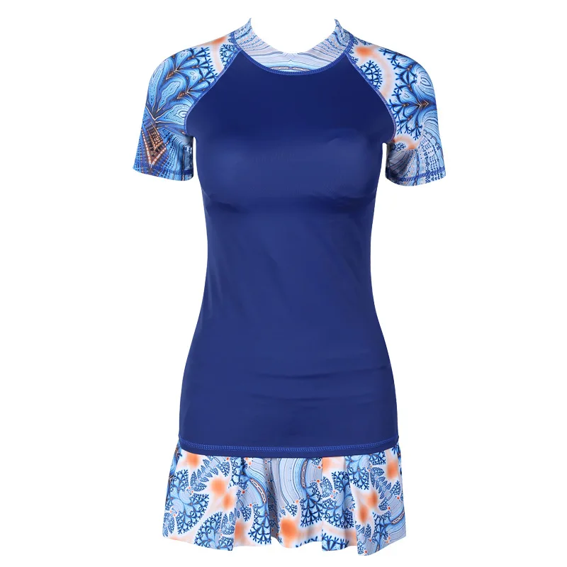 

New split plus fat size skirt short sleeve swimsuit female conservative swimwear sport