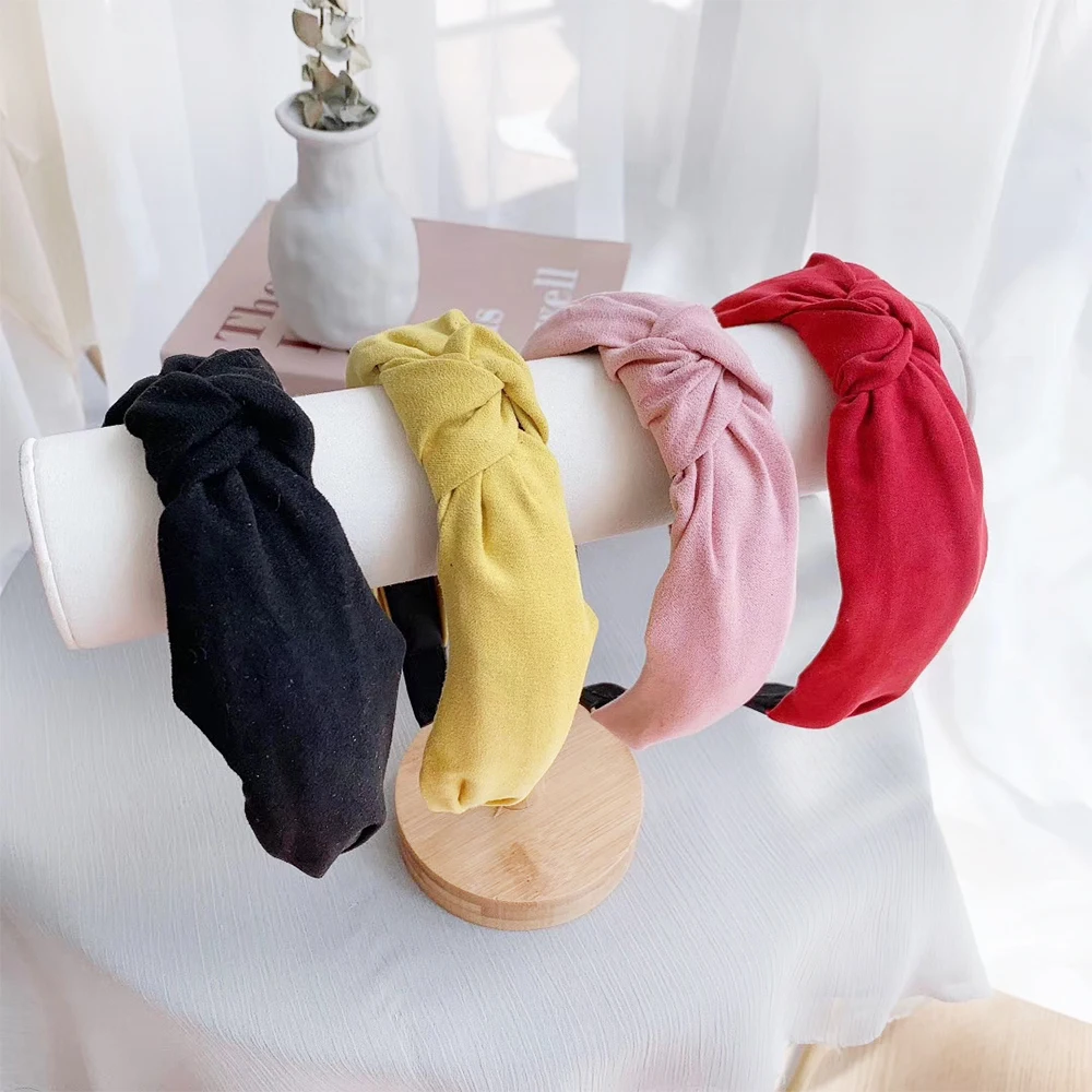 Ободок для волос Однотонный женский обруч с узлом из хлопчатобумажной ткани