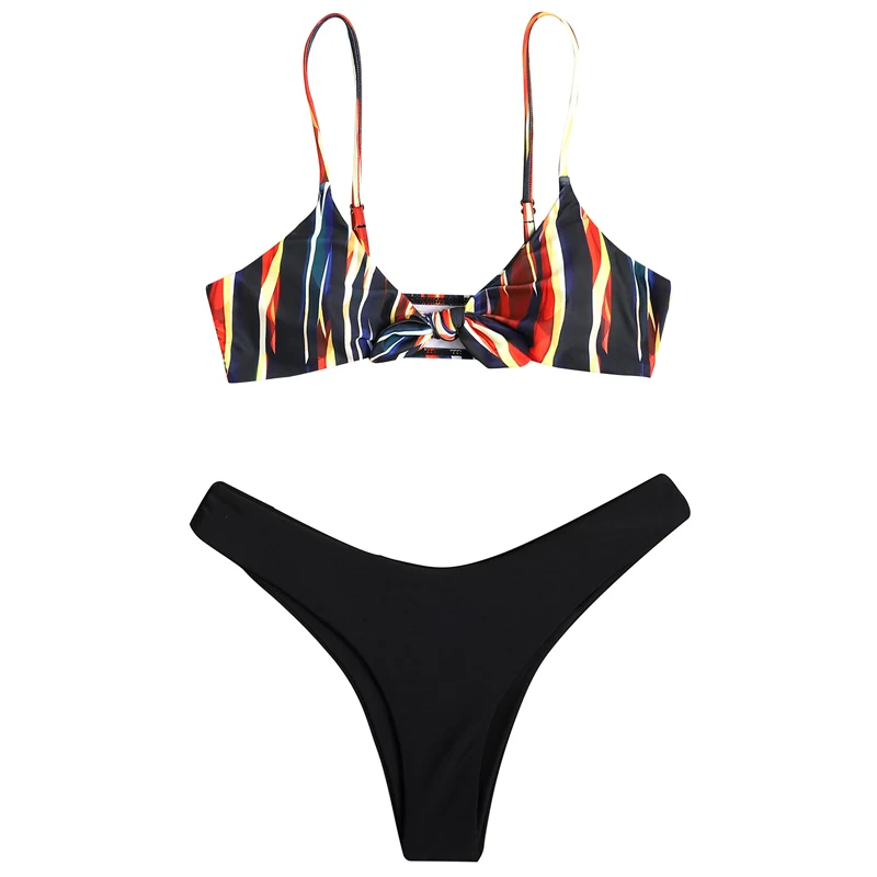 

Sexy Sling Bikinis Small Stripes Bra Solid Color Swimming Trunks Two Pieces Swimsuit Set Women Swimwear 2021 New Bathing Suits