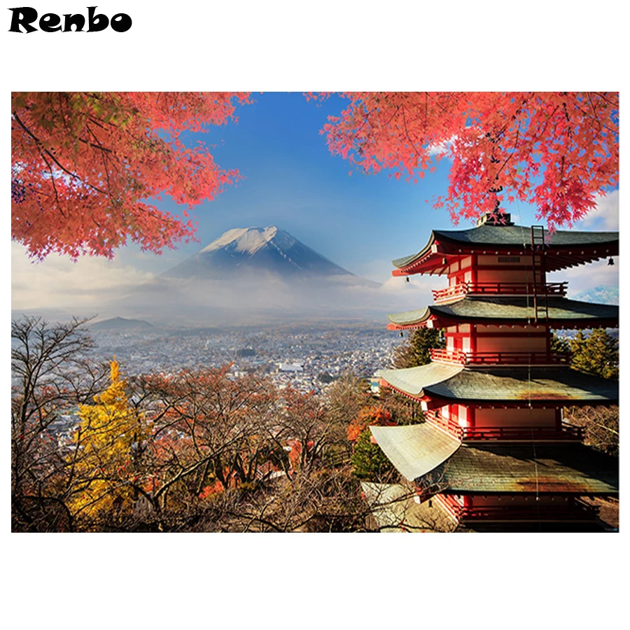 Алмазная 5D картина сделай сам Fuji японская храма Осенний пейзаж алмазная вышивка