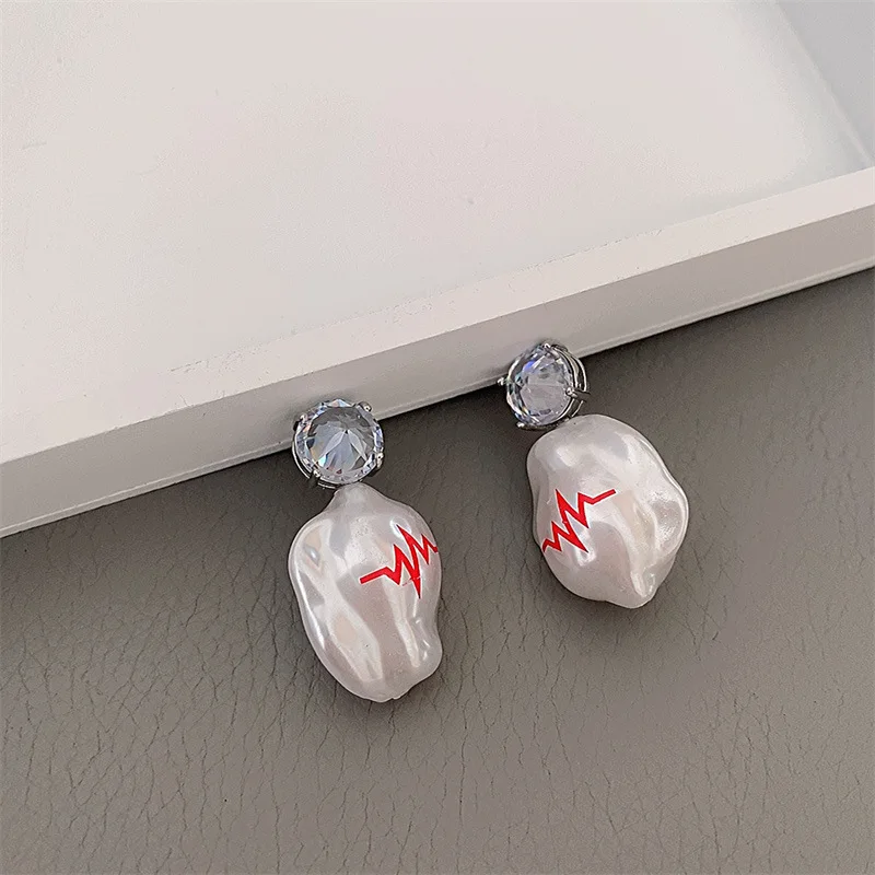 

LOVOACC Vintage Irregular Baroque Pearl Earrings for Women Handmade Shiny CZ Stone Geometric Print Drop Earrings French Jewelry