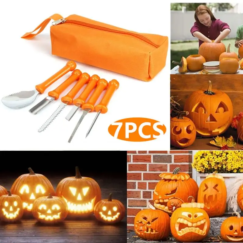 7pcs/set Halloween Professional Pumpkin Light Carving Tools With Bag Knife Sets Gadget For Kitchen Home Decorations | Дом и сад