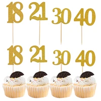 gold number cake topper 18 21 30 40 50 60 years old birthday party decorations paper cake toppers with stick 10sets