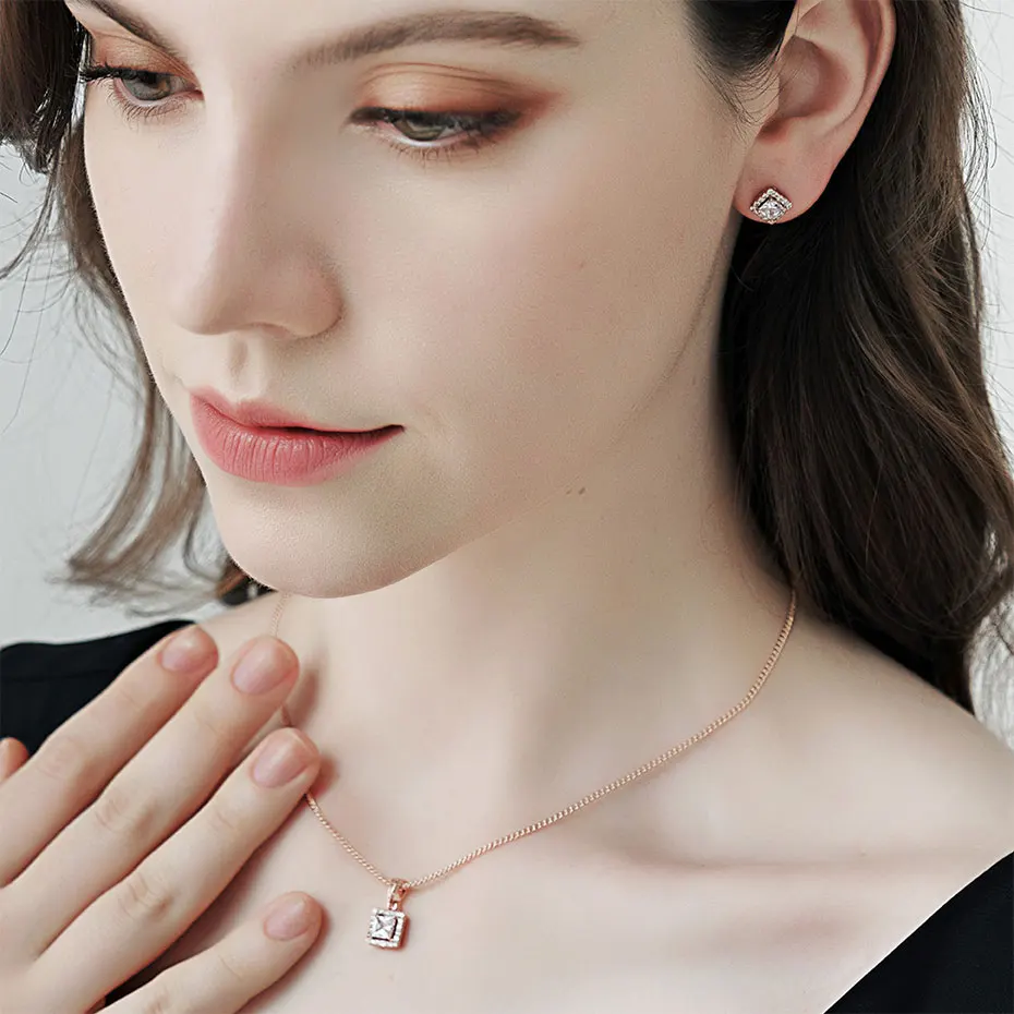

Efily Cubic Zirconia Jewelry Set for Women Wedding Party Jewelry Korean Fashion Crystal Necklace and Earring Set Bridesmaid Gift
