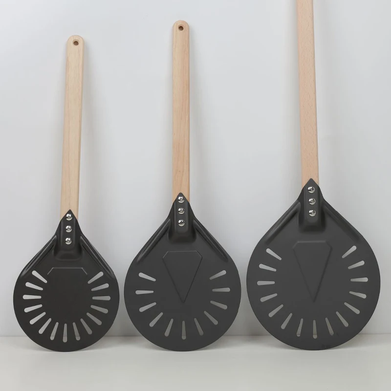 

Pizza Turning small Pizza Peel Paddle Short round Pizza Tool Non Slip wooden Handle 7 8 9 inch Perforated Pizza Shovel Aluminum