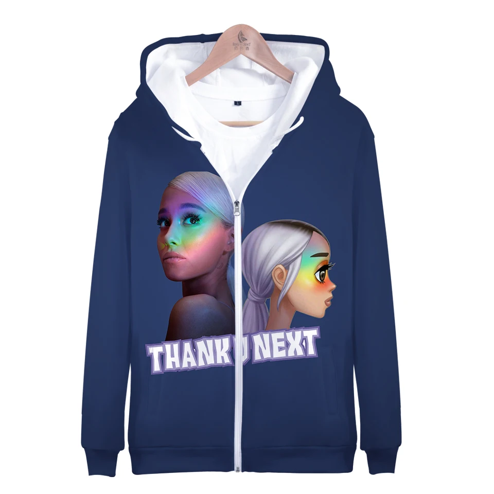 Thank U Next Harajuku толстовки на молнии с капюшоном куртка осень/зима мода певица Ариана Гранде 3D толстовки