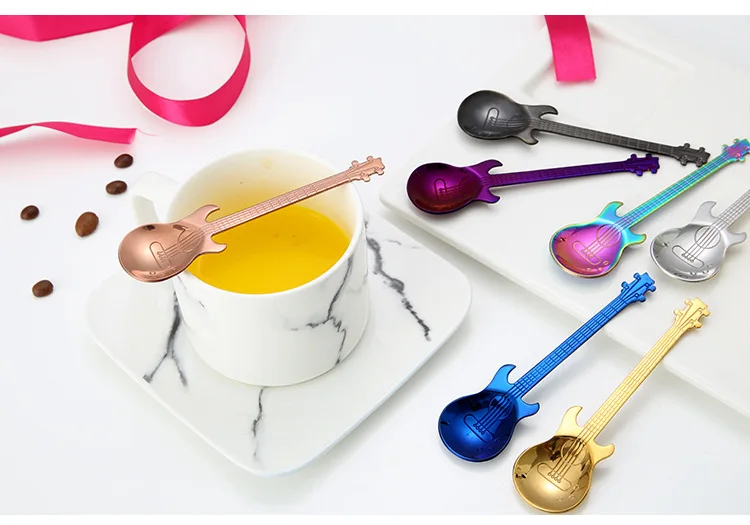 

COOL Stainless Steel Spoon Coffee Guitar Shape Music Theme Tea Stirring Spoon Small Ice Cream Dessert Scoop Creative Flatware
