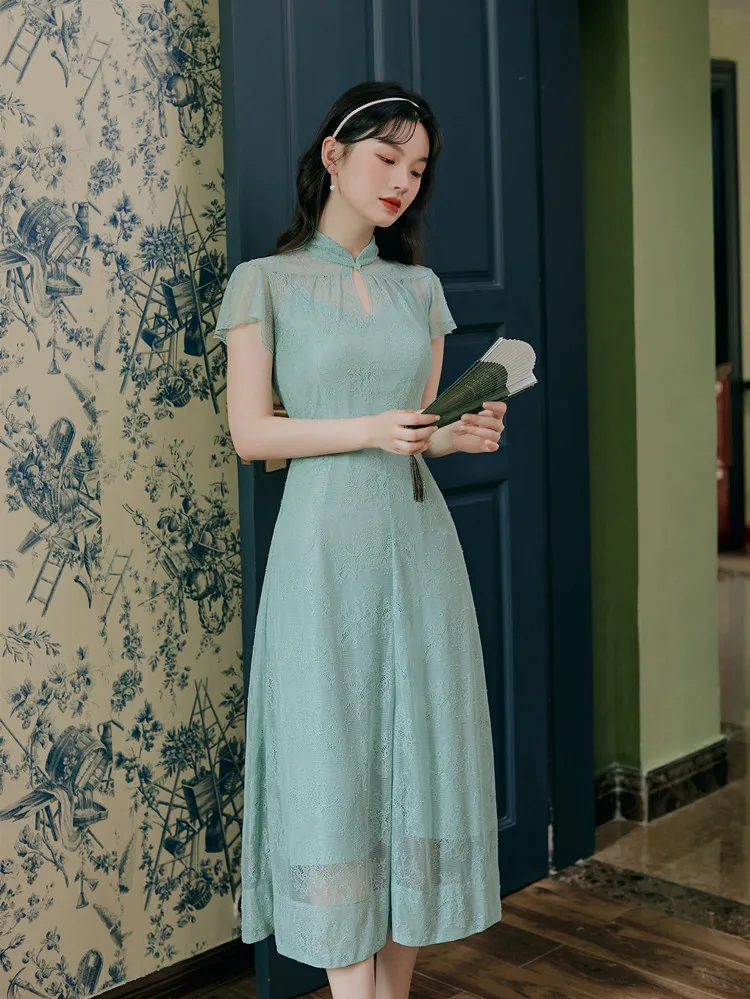 Улучшенное кружевное платье Чонсам в стиле ретро | Тематическая одежда и