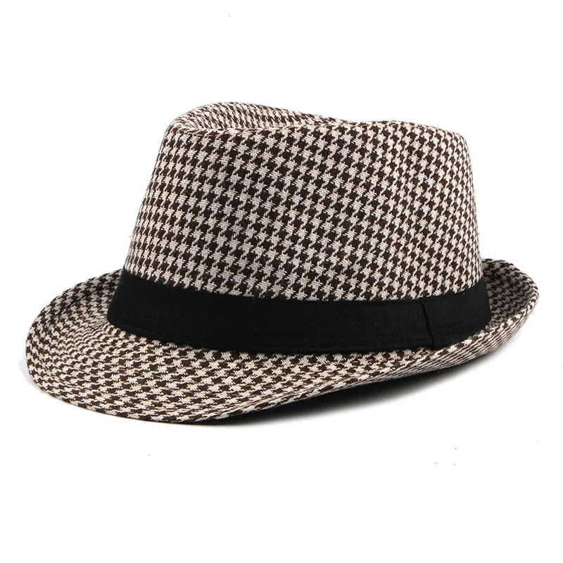 

Fibonacci British Fedora Jazz Hat Autumn Winter Houndstooth Men's Top Hat Fashion Gentleman Hat Topper Versatile Plaid Hat