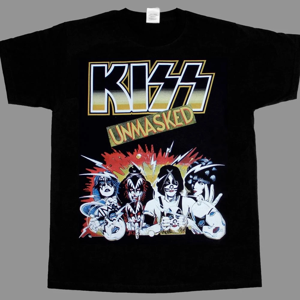 Новинка черная футболка kiss с размаскированными блестящими волосами