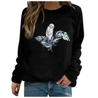 autumn winter new womens sweatshirt large print dragonfly round collar long sleeve pullovers vintage casual clothing