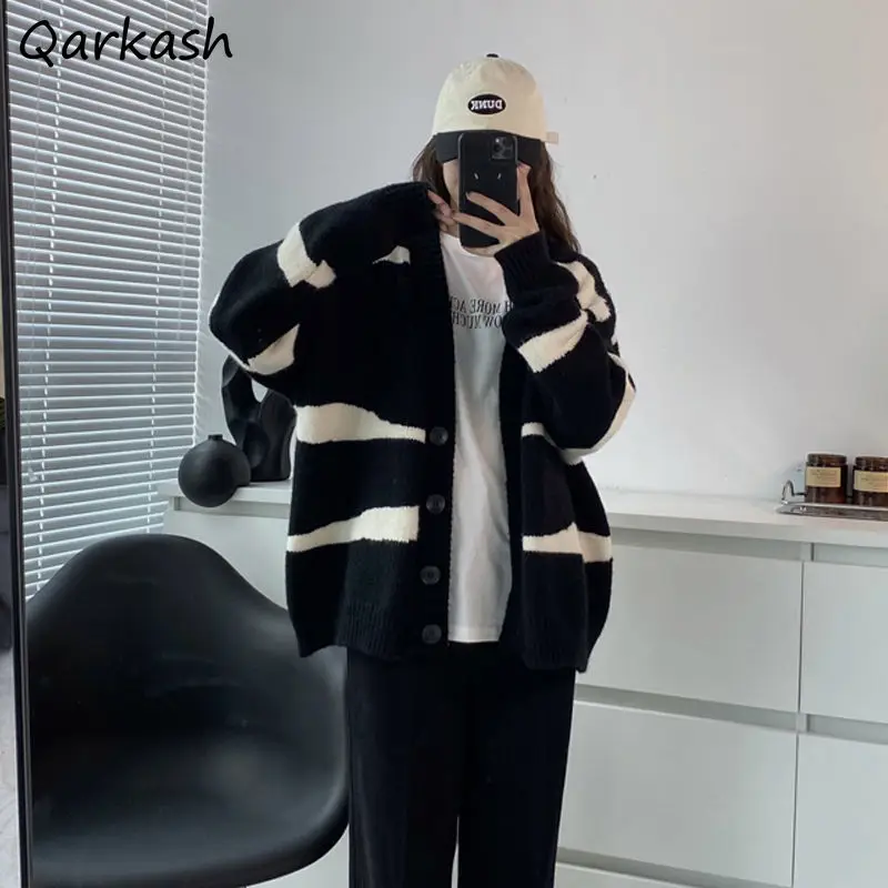 

Striped Cardigan Women Spring Autumn Korean Style Design Vintage All-match Casual Comfortable Ladies College Daily Knitwear Ins