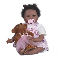Realistic Silicone Baby Girl Doll - Reborn 22 Inch African American Doll - Black Curly Hair Kids Birthday Gift Festival Present