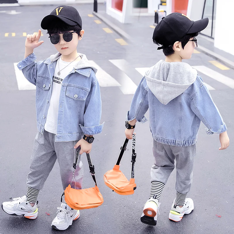 

2021 Fashion Girl Boy Denim Jacket Spring and Autumn New Kid Jacket Clothes hooded Jacket Kid Clothes for 3 4 6 7 8 9 10 11 12y