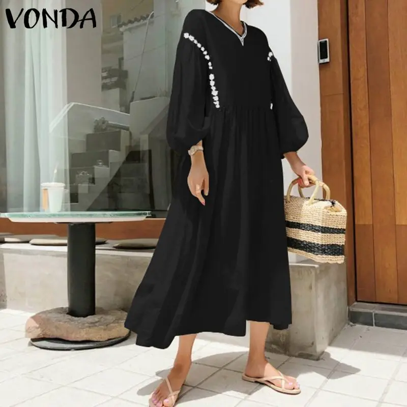Осеннее платье-фонарик с длинным рукавом для будущих мам VONDA женские макси длинные платья с принтом повседневные праздничные сарафаны свободные пляжные платья
