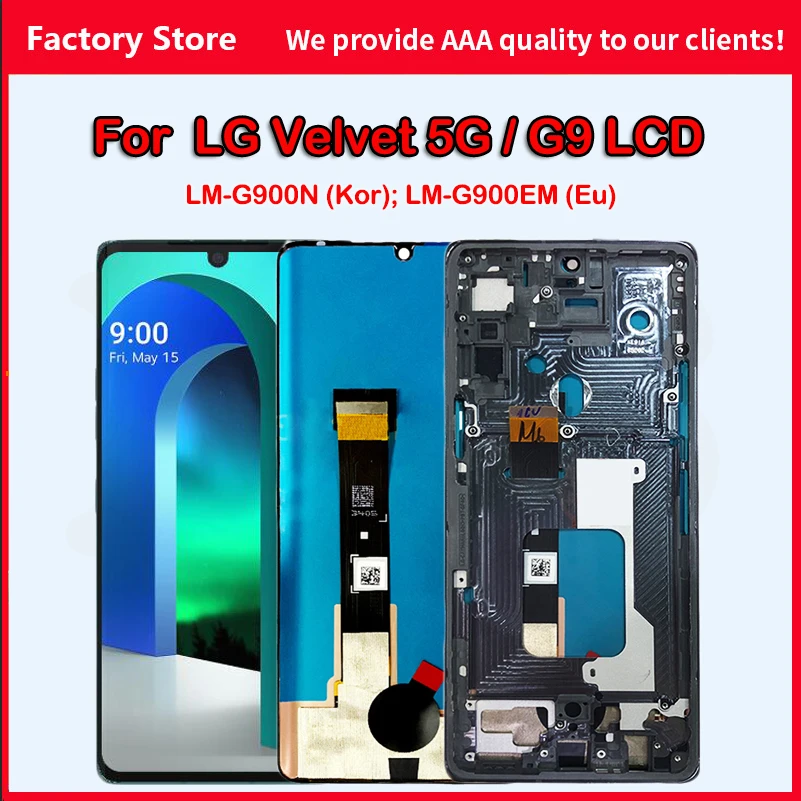 P-OLED Original para LG Velvet 5G G9 LM-G900N, pantalla de visualizaci&oacute;n con montaje de digitalizador de marco, piezas de repuesto, LM-G900EM-0