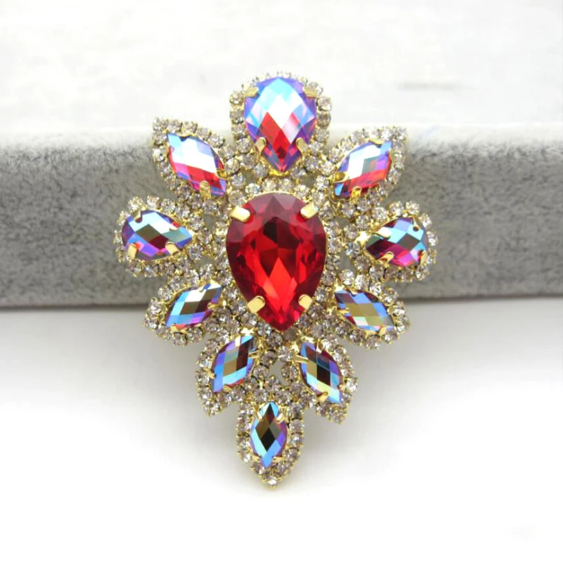 Стразы аппликация 4 5*5 8 см цветное стекло + смола Золотая основа пояс с