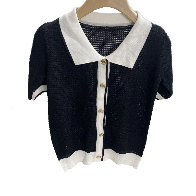 

2021 fashion women summer Polo shirt knit short sleeve shirt temperament thin lapel short sleeve