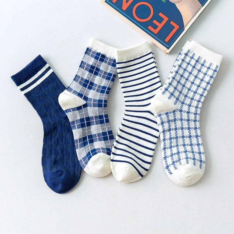 CARTELO New Women Check Stripe Socks Ladies Cute Middle Tube Socks Colorful Cusal Girls Breathable Cotton Adult Casual Sox