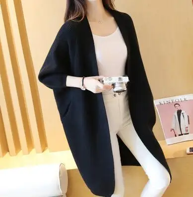 Women Long Sweater Cardigans 3XL Winter Stitch Poncho Knitting Sweater Female Over sized Shawl Cape Jacket Coat Trench Parka - Цвет: black