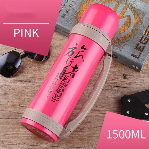 Pink 1500ml 304 термос большой емкости из нержавеющей стали, 1200 мл, 1500 мл, 2л, для машины, для путешествий, портативная бутылка-термос л - Цвет: Pink 1500ml
