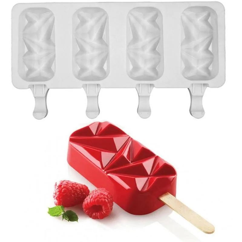 

4-Cell Popsicle Mould Silicone Ice Cream Mold Silicone Mold Cube Lolly Ice Household Ice Mold Maker Popsicle-maker Diy Maki U4L3