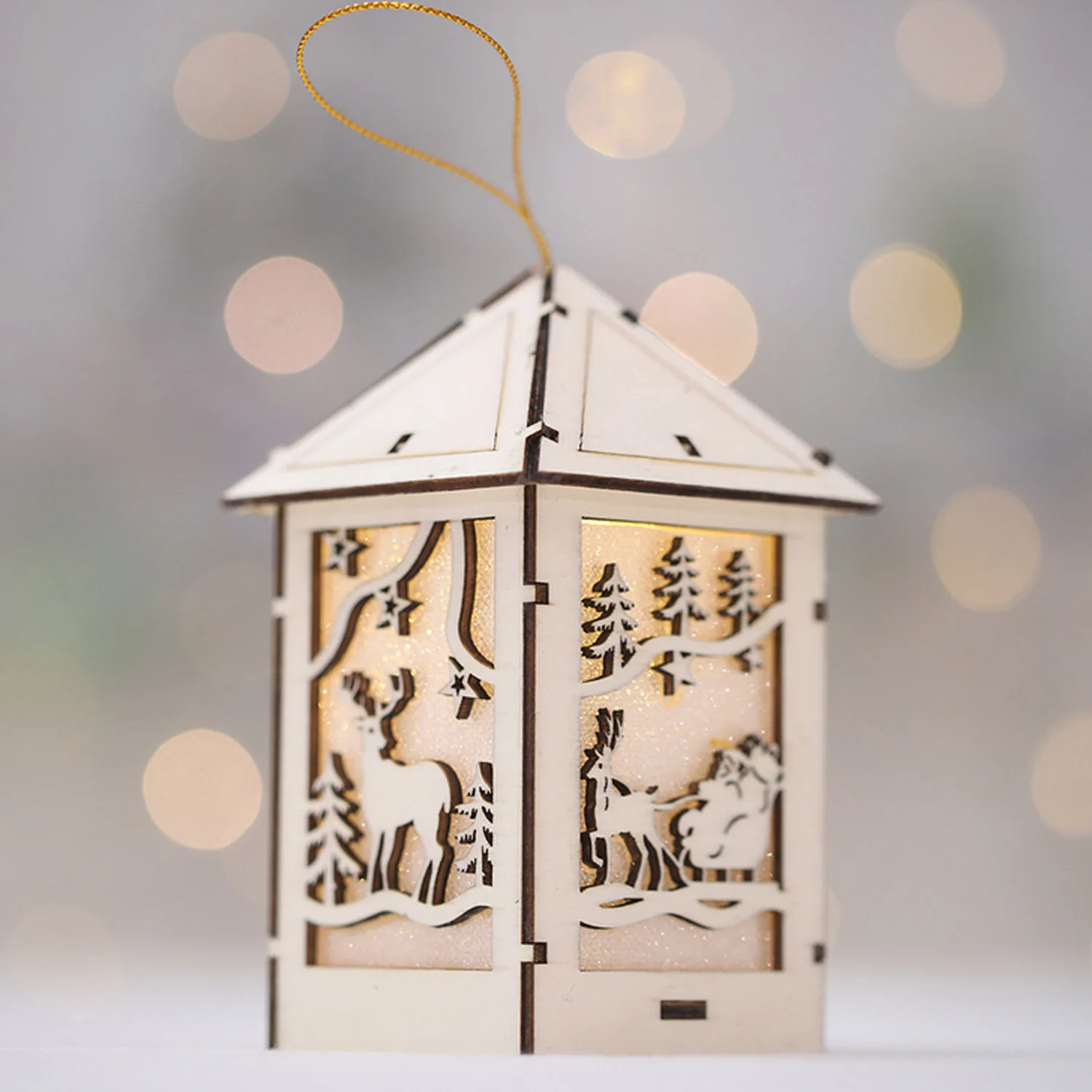 Behogar Милая Рождественская елка деревянный дом Светодиодная лампа Висячие