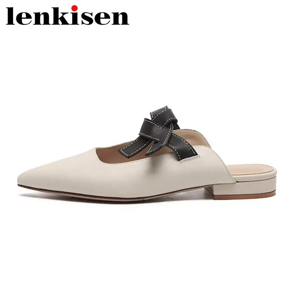Женские босоножки Lenkisen из натуральной кожи с острым носком на низком каблуке без