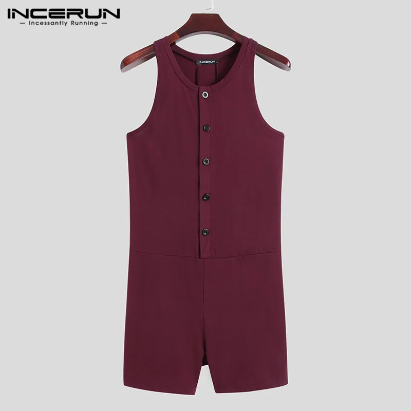 

1INCERUN Для мужчин Пижама, комбинезон с круглым вырезом, без рукавов, на пуговицах, одежда для сна комбинезоны Домашняя одежда Фитнес для отдых...